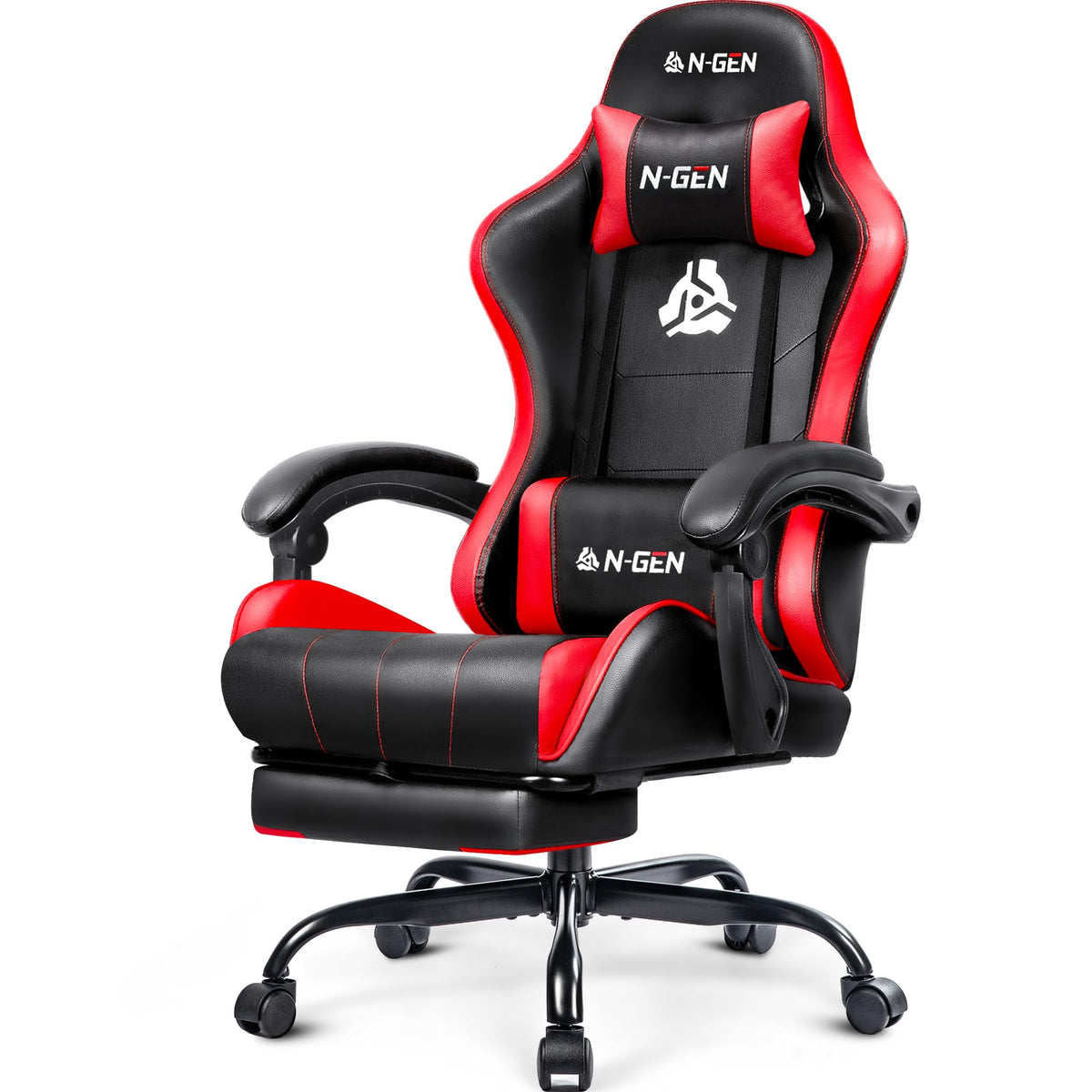 N-GEN GAMING Gaming Chair with Footrest, Lumbar, High-Back, All Black
