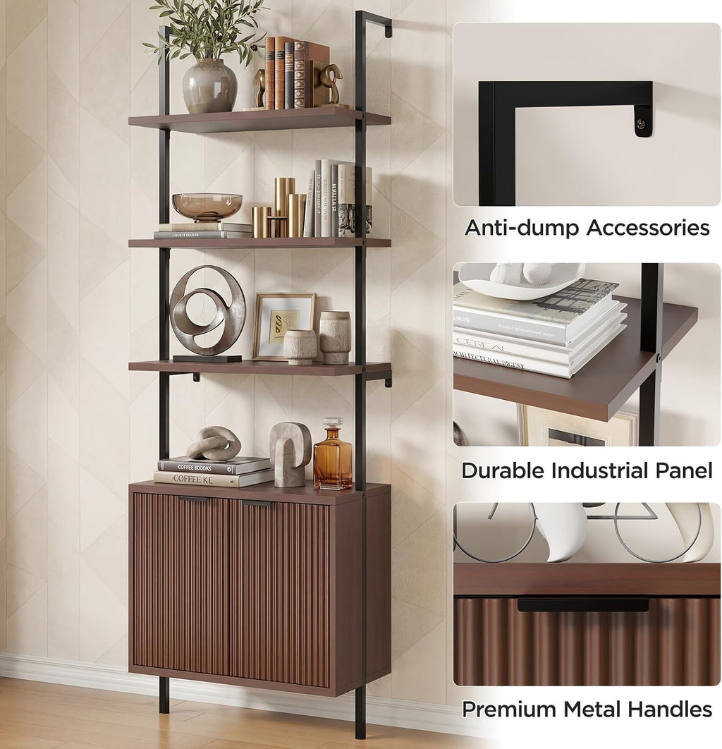 Halitaa 71”Ladder Shelf with Storage Cabinet, Wall Mounted Ladder Bookshelf