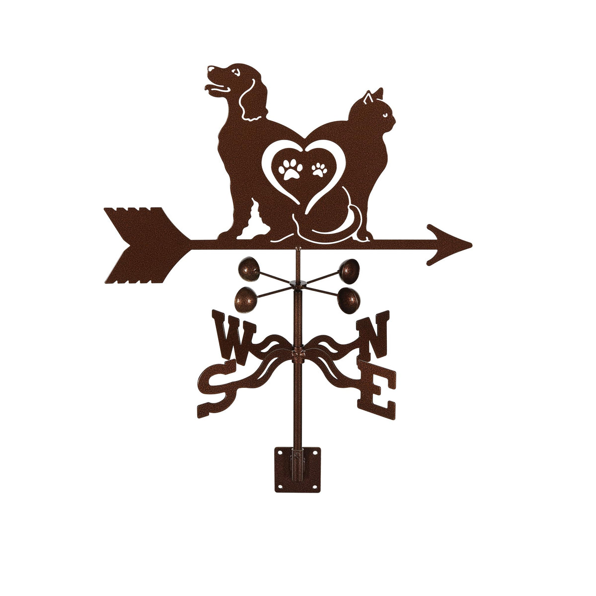 EZ Vane Steel Cat & Dog Love Weathervane with Wind Cups — Post Mount