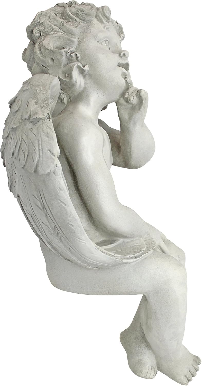 Design Toscano Angel of Contemplation Shelf Sitting Statue, 12 Inch, Polyresin, Antique Stone