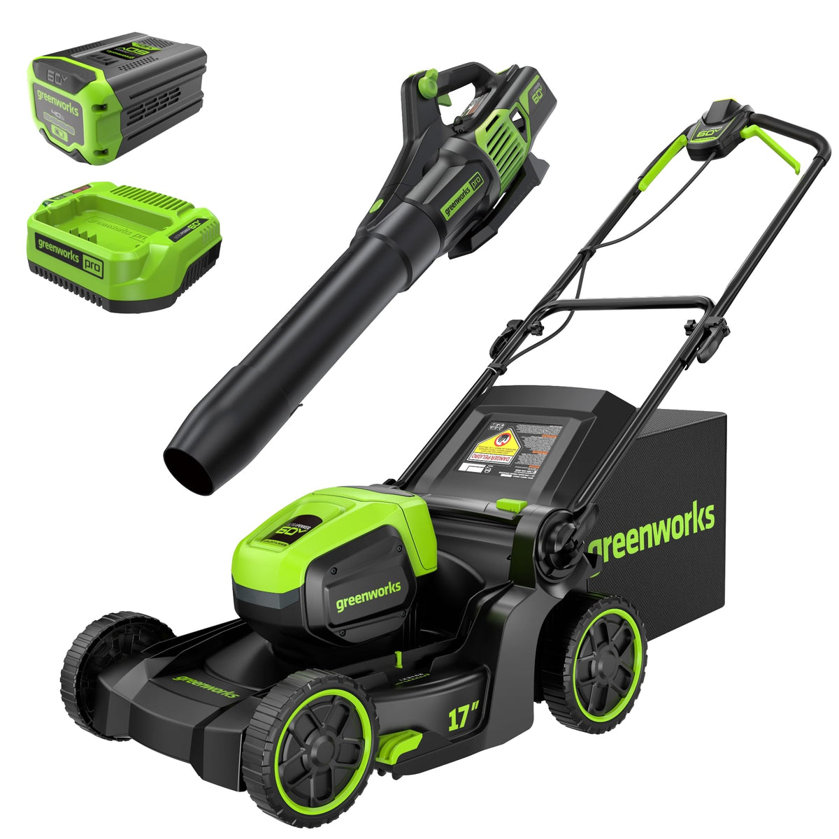 Greenworks 60V 17in Push Lawn Mower, 4.0 Ah Battery and Charger