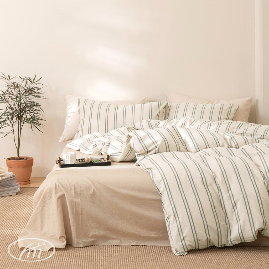 Plaid Duvet Cover Set Washed Cotton,Queen(90"x90"),Multicolor Gingham