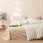 Plaid Duvet Cover Set Washed Cotton,Queen(90"x90"),Multicolor Gingham