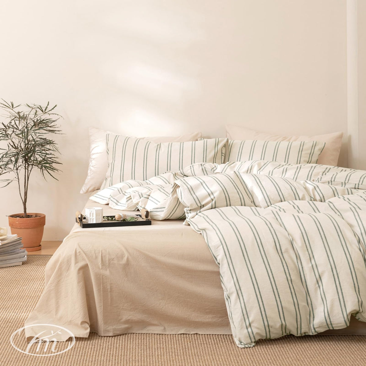 Plaid Duvet Cover Set Washed Cotton,Queen(90"x90"),Multicolor Gingham