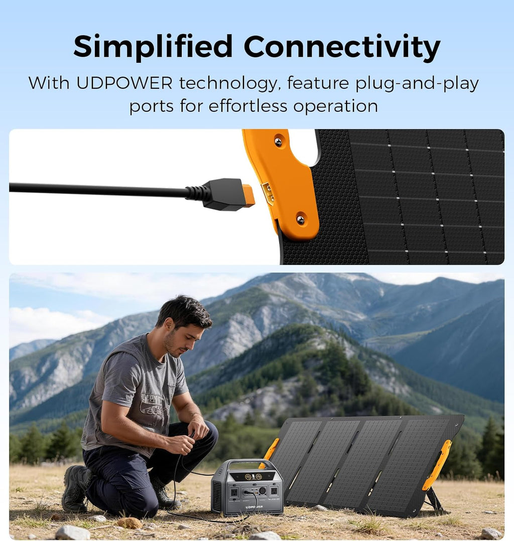 UDPOWER 120W Portable Solar Panel(New Version) for Power Station Generator, 18V Foldable Solar Cell Solar Charger with High-Efficiency Battery Charger for Outdoor Camping Van RV Trip