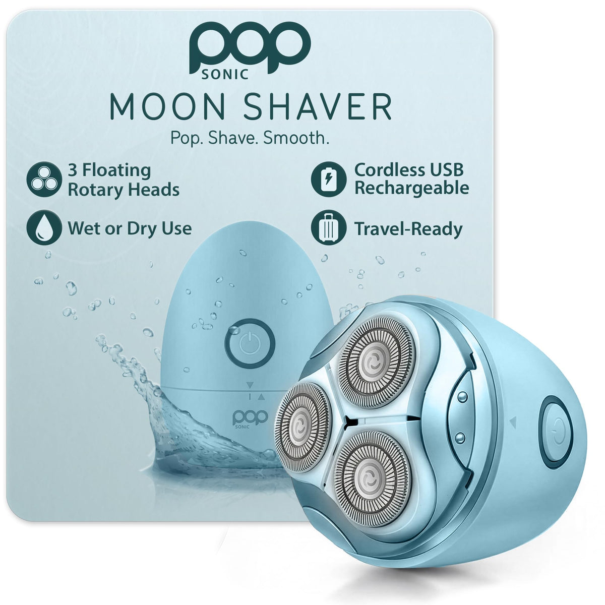 Pop Sonic Moon Shaver – 3-Head Electric Face & Body Shaver – (Rose Gold) – 3 Floating Rotary Heads Trimmer w/Removable Cap – Titanium Blades & Lithium-ion Battery – Razors for Women & Razors for Men