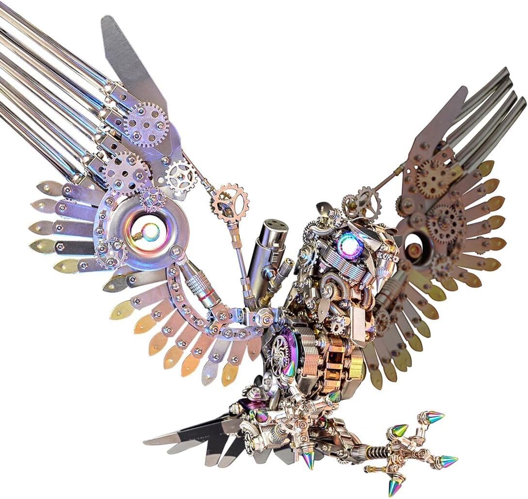 3D Metal Puzzle Raptor Model Kit, 1800PCS DIY Assemble Steampunk Mechanical Bird Model with Colorful Lights, Creative Handcrafted Metal Art Craft Desktop Display & Decoration for Adults