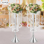 Wedding Centerpieces Silver Vases,10PCS Metal Flower Candle Holder with Sparkling Crystal Beads,Crystal Flower Vase Metal Flowers Stand for Party Tables Decorations (10PCS-Sliver-3)