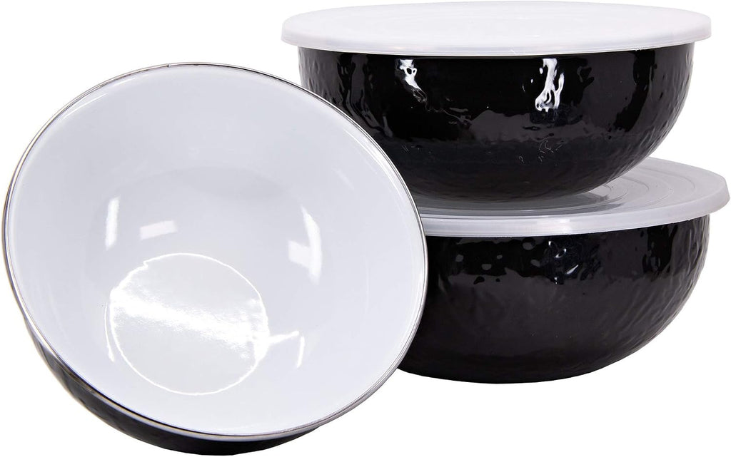 Golden Rabbit Enamelware Nested Mixing Bowls with Lids, Set of 3, Lagoon