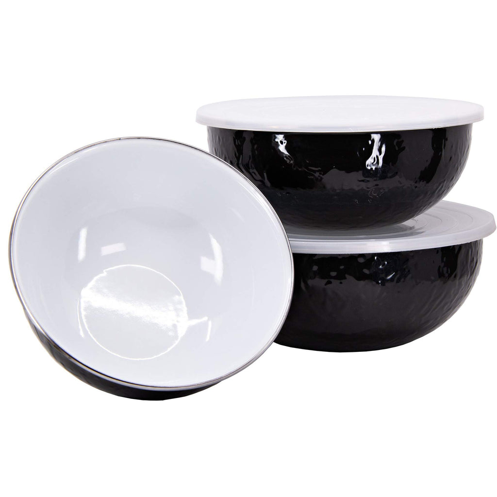 Golden Rabbit Enamelware Nested Mixing Bowls with Lids, Set of 3, Lagoon