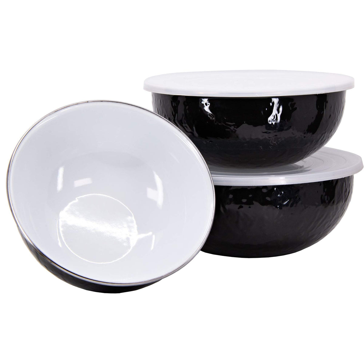 Golden Rabbit Enamelware Nested Mixing Bowls with Lids, Set of 3, Lagoon