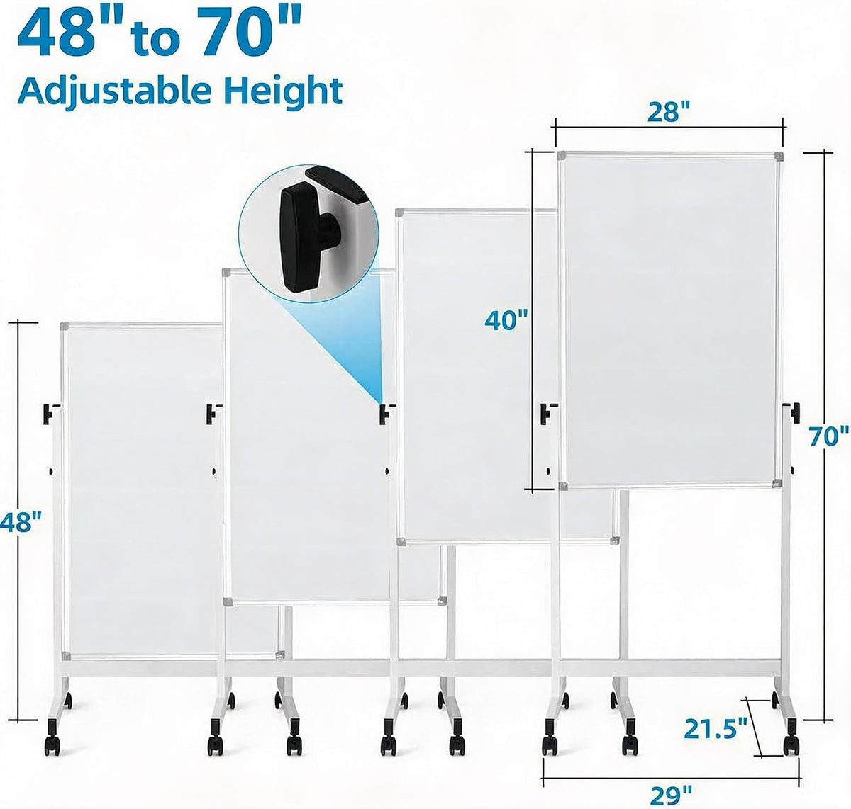 40x28 Inch Rolling Whiteboard with Stand, Double Sided Reversible Mobile Dry Erase Board on Wheels, Aluminum Frame Portable Easel White Board for Office, Classroom, Home