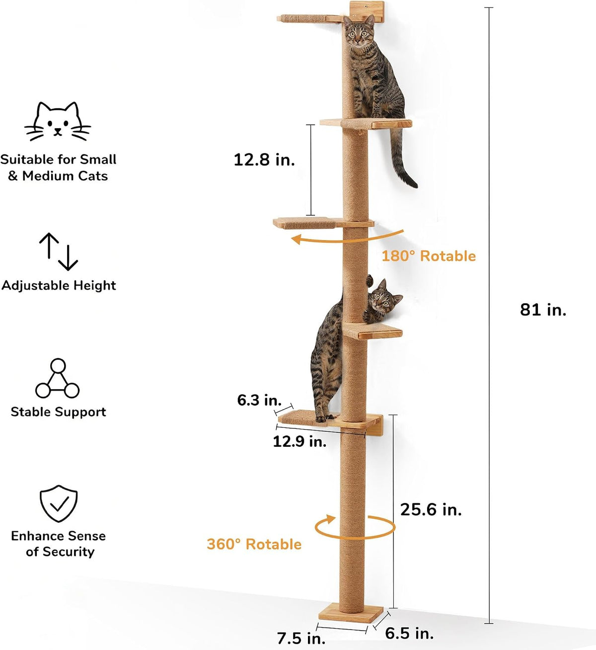 FUKUMARU Wall-Mounted Cat Tree for Small & Medium Cats