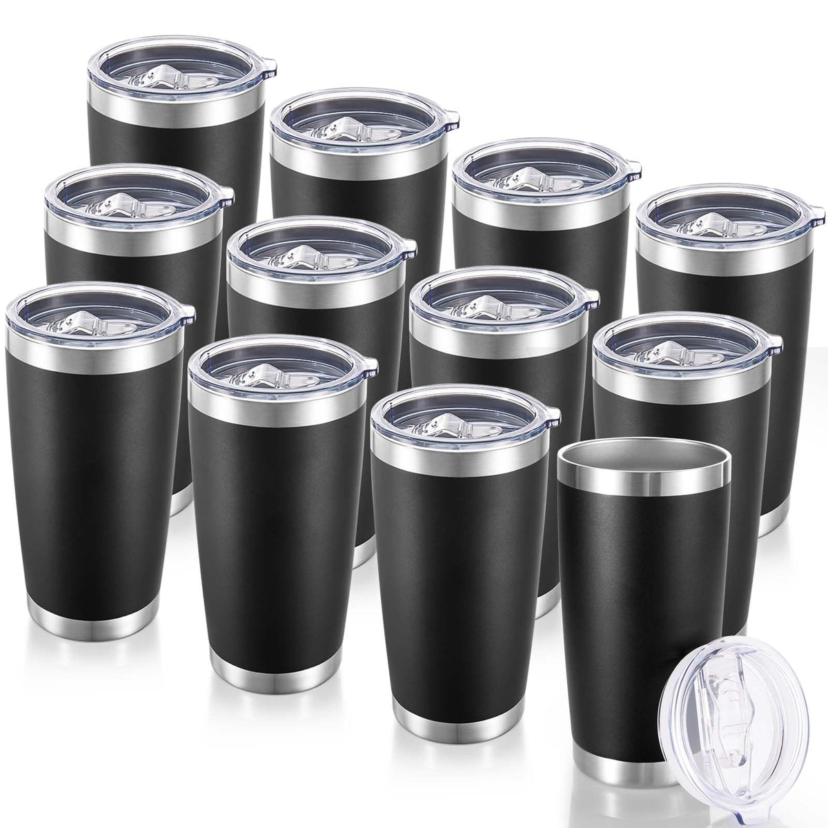 20 oz Tumblers Bulk Stainless Steel Tumbler with Lid, 12 Pack