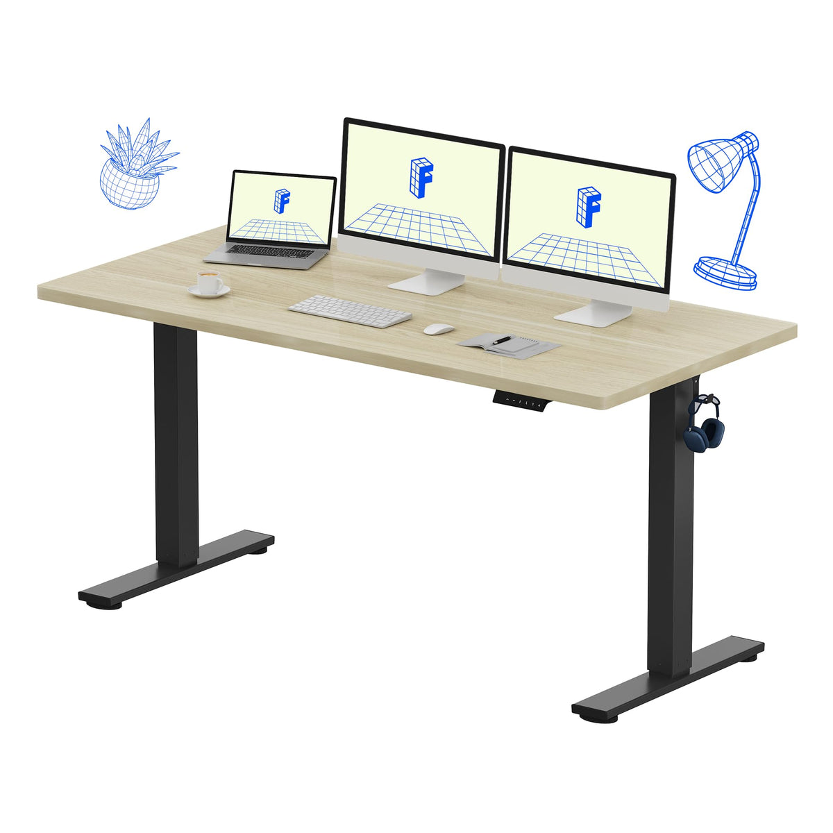 FLEXISPOT EN1 One-Piece Standing Desk, Electric Adjustable with 4 Memory Presets, 176 LBS Capacity, Stable & Quiet, Seamless Desktop for Home Office & Dual Monitors, 48"x24" Maple(White Frame)