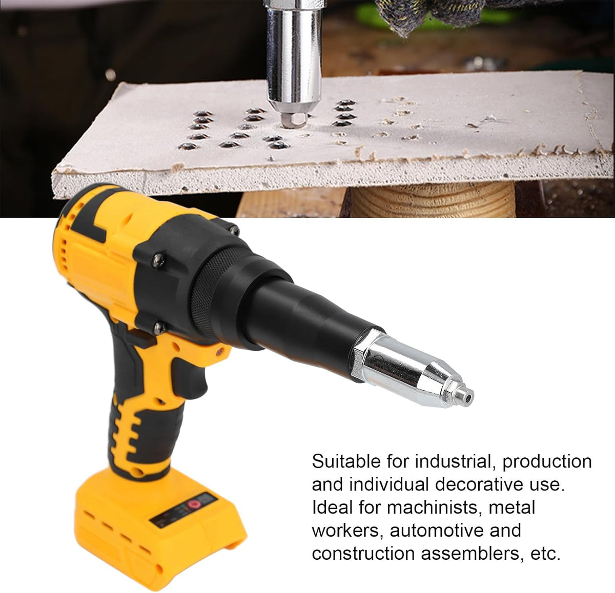 Cordless Rivet Gun, 3.2‑4.8mm Brushless Portable Electric Rivet Tool, Automatic Blind Riveter Nut Gun Tool Professional Rivet Tool for Office Building Not Included Battery