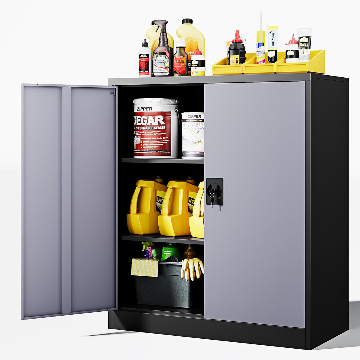 Letaya Metal Garage Storage Cabinets with Wheels,Steel Tool Cabinets Lock Door and Adjustable Shelves for Home,Office,Warehouse Organisieren (Black, 74.41" H)