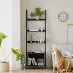 4-Tier Ladder Bookshelf with Storage Cabinet, Freestanding Shelf Unit,Black