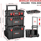 AIRAJ 3 Tier Rolling Tool Box Heavy Duty, Stackable Tool Box with Wheels