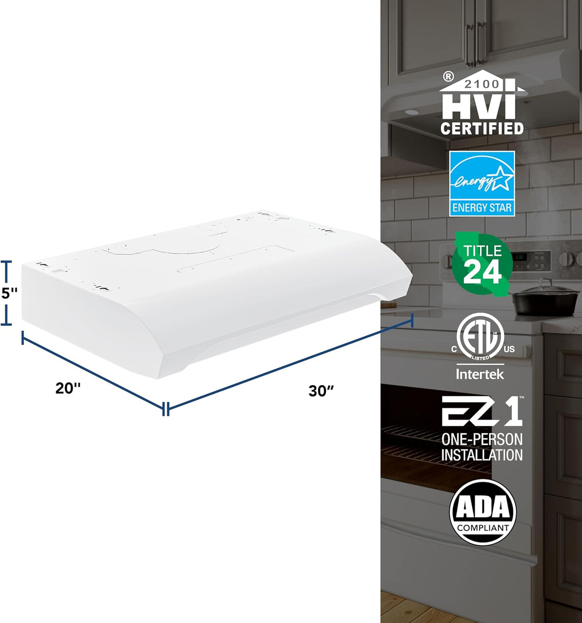 Alta 30-Inch 350 MAX Blower CFM 1.5 Sones White Range Hood