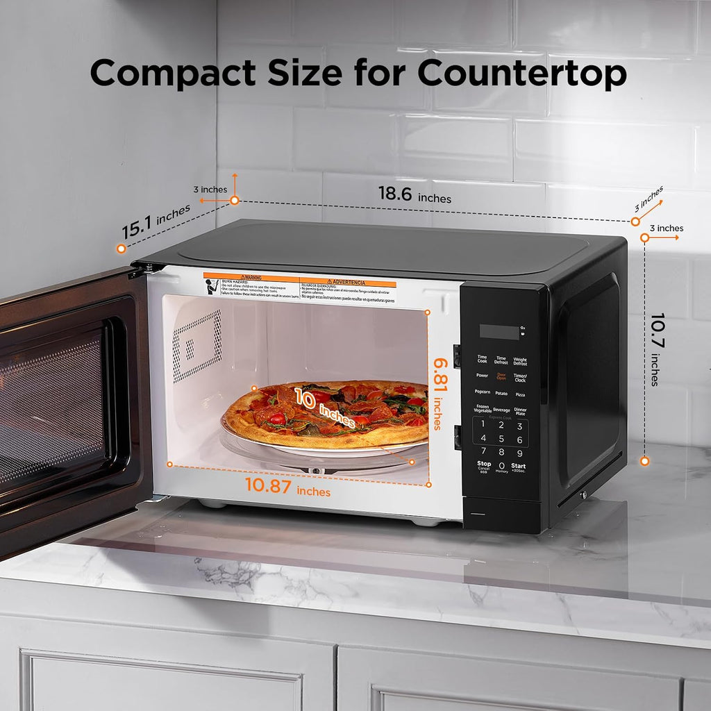 0.7 Cu. Ft. Compact Microwave Oven, 700W, 11 Power Levels, 6 Presets, Child Safety Lock, LED Display, Push-Button Door, Removable 10" Turntable, for Small Kitchen, Dorm & Apartment