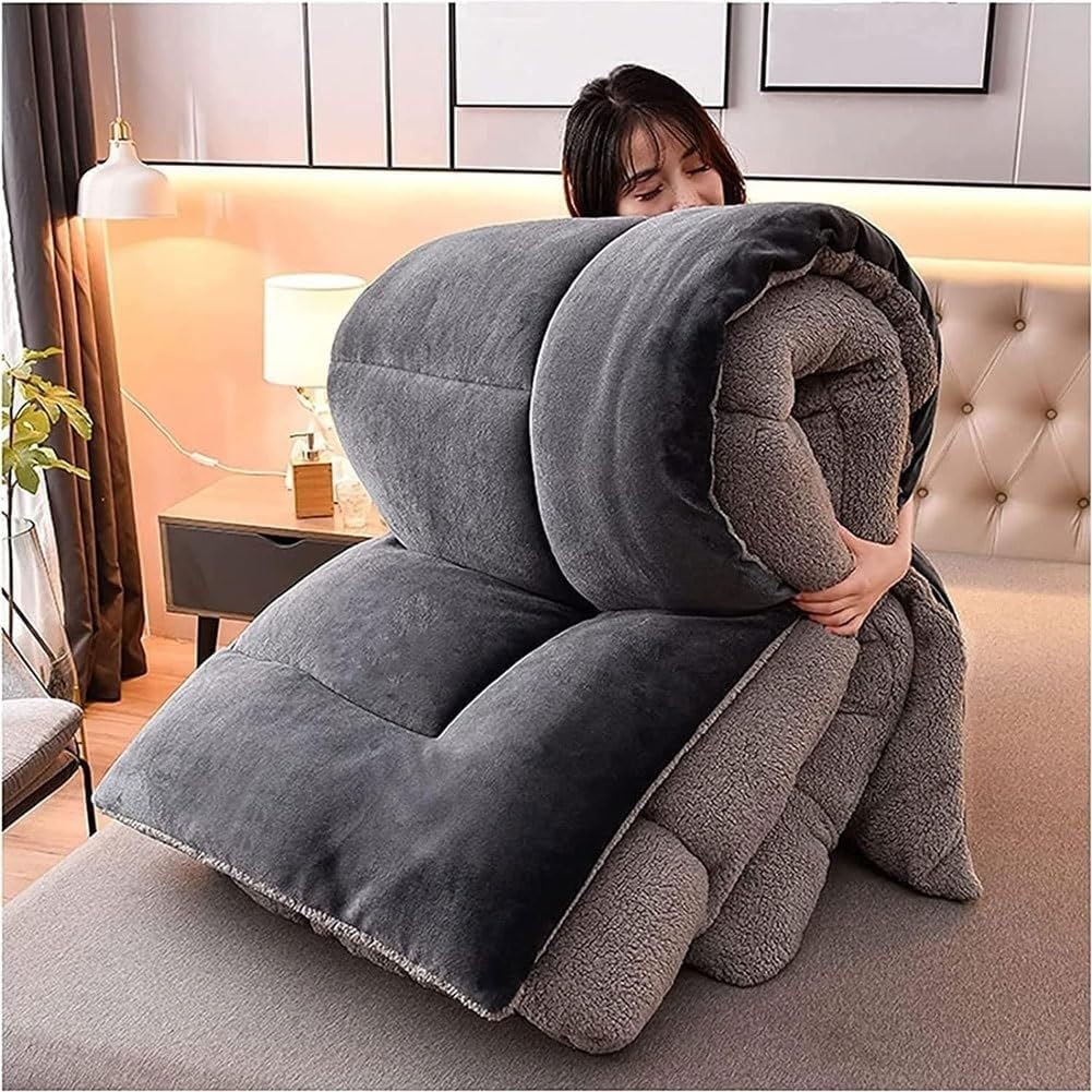 Thickened Super Warm Winter Quilt,Imitation Cashmere Super Warm Double-Sided Velvet Quilt Fluffy Plush Comforter Blanket for Cold Weather,Pink,150x200cm/3.5kg