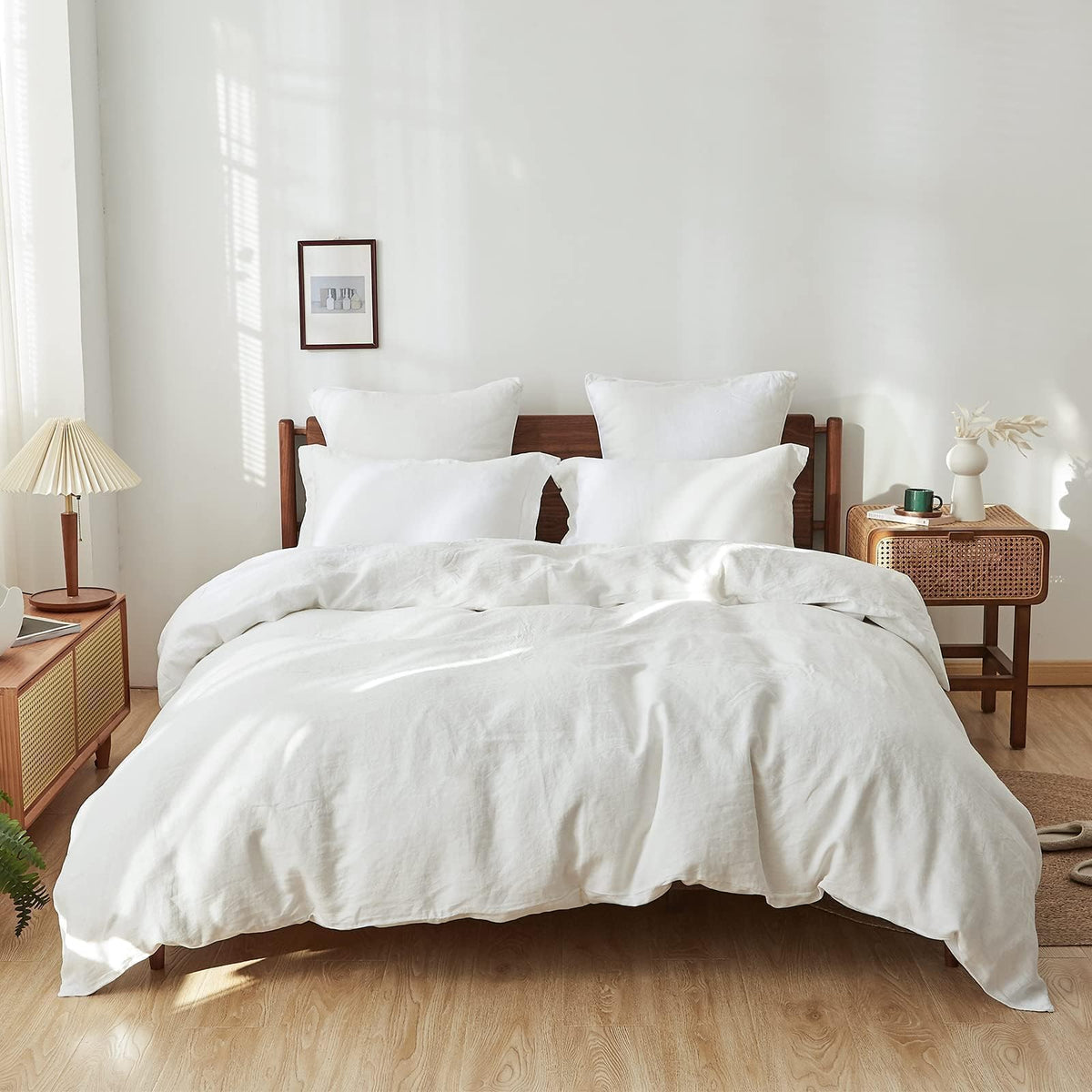 Simple&Opulence 100% Linen Duvet Cover Set, 3 PCS Natural French Flax Linen Duvet Cover King Size, Breathable Soft Comfy Linen Bedding Comforter Cover with 2 Pillowcases(Linen, 104"x92")