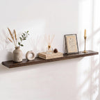 Live Edge Elm Floating Shelves - 24 In Rustic Solid Wood Shelves with Heavy-Duty Invisible Bracket, Wall-Mounted Wooden Shelf for Living Room, Bathroom, Kitchen Storage & Display, Set of 2, Natural