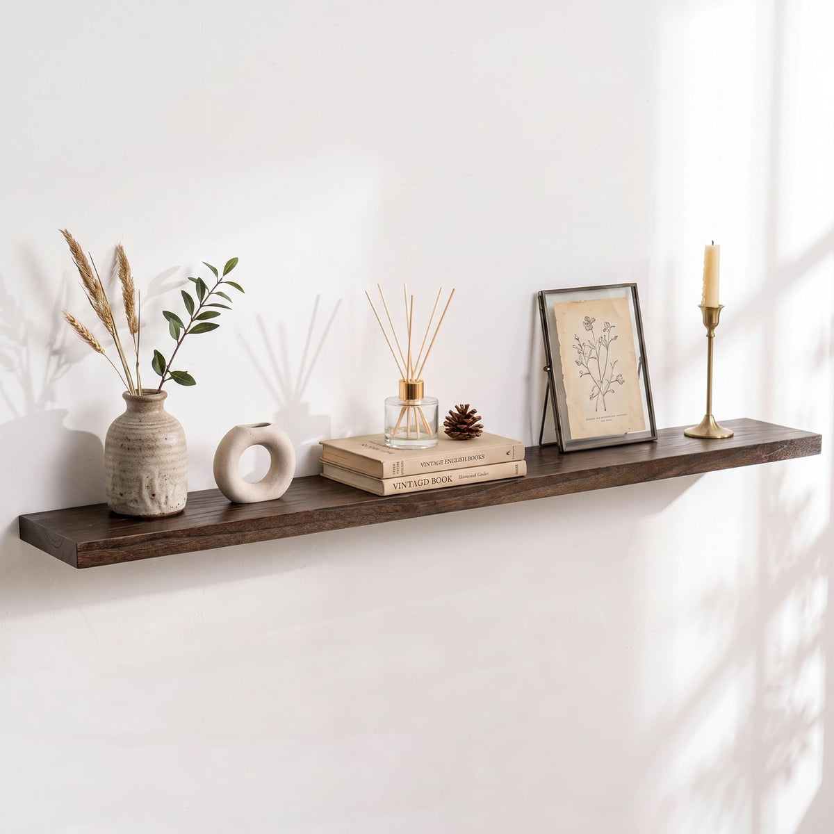 Live Edge Elm Floating Shelves - 24 In Rustic Solid Wood Shelves with Heavy-Duty Invisible Bracket, Wall-Mounted Wooden Shelf for Living Room, Bathroom, Kitchen Storage & Display, Set of 2, Natural