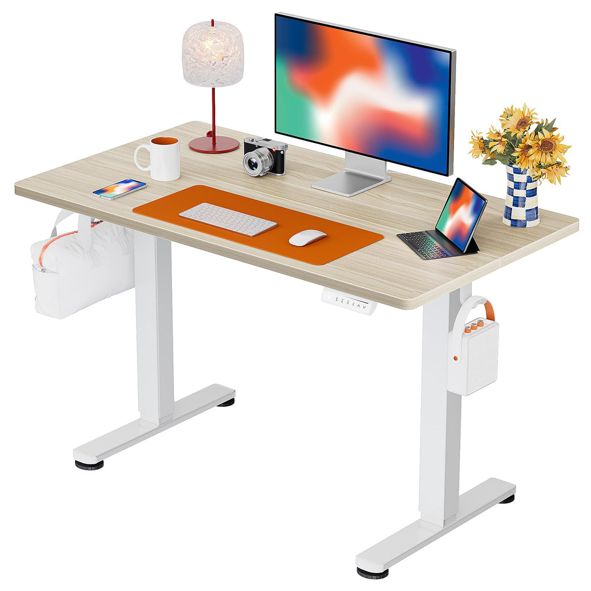 ErGear Height Adjustable Electric Standing Desk, 48 x 24 Inches Sit Stand up Desk, Memory Computer Home Office Desk, Vintage Brown