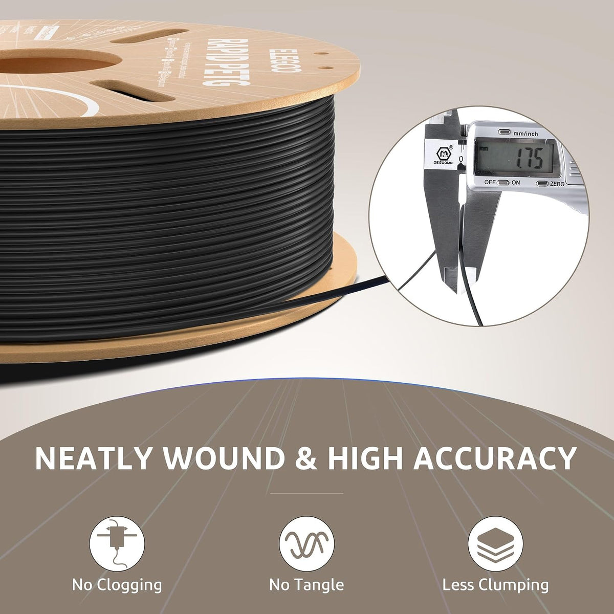ELEGOO Rapid PETG 3D Printer Filament 1.75mm Black 10KG Bulk
