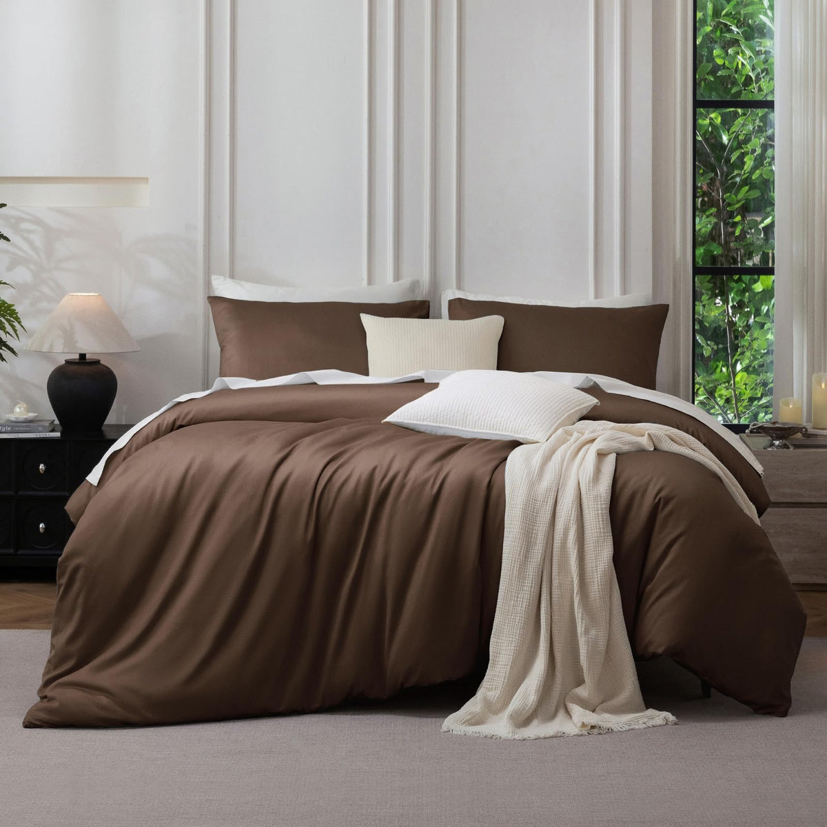 MooMee Queen Duvet Cover Set 100% Extra Long Staple Cotton Cooling Bedding