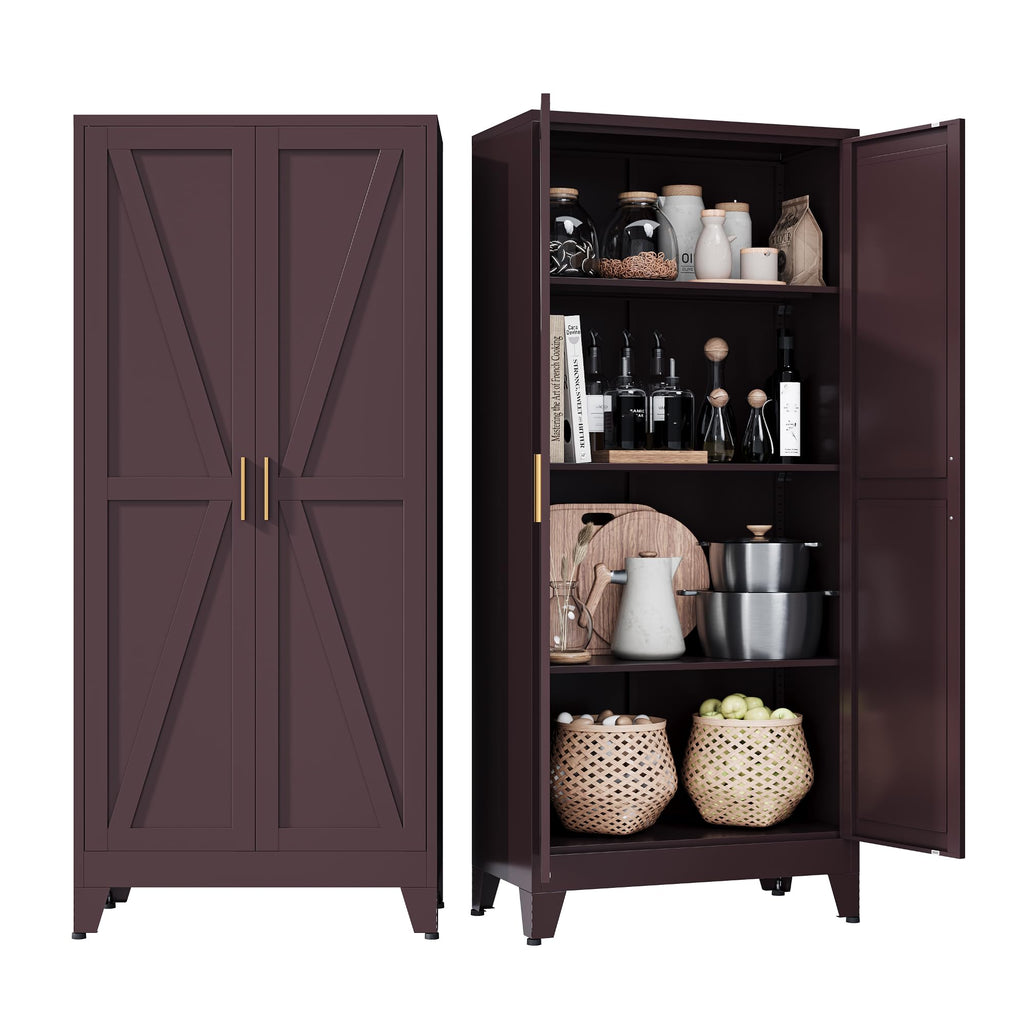 COFaR Home Farmhouse Storage Cabinet with 2 Barn Door, 61" H Metal Cabinet