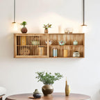 Wooden Wall Mounted Kitchen Sideboard,Shadow Box with Shelves,Multi-Slot Decor Display Case,Floating Cabinet for Living Room,Kitchen(Natural,23.6in/60cm)