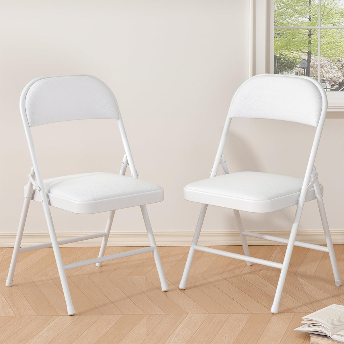 Folding Chairs 4 Pack,350 lbs Heavy Duty Metal Frame Folding Chairs with PU Leather Padded Seat,Ergonomic Portable Foldable Chair with Non-Slip Rubber Feet for Indoor Outdoor Wedding Patio Party,Black