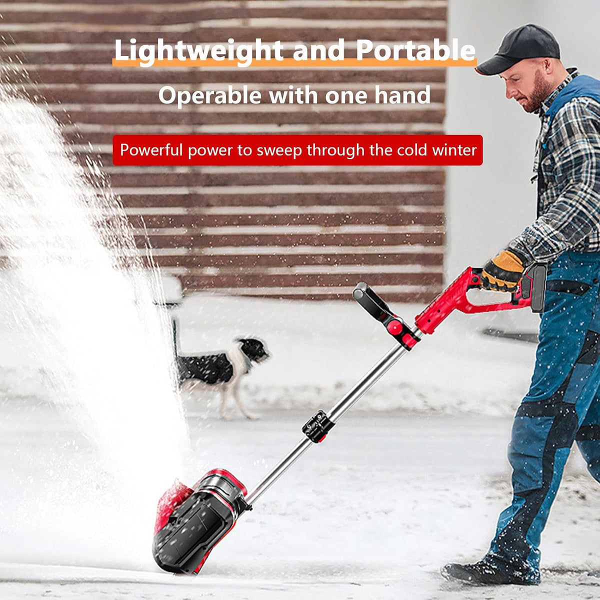 Cordless Snow Shovel, Electric Snow Blower for Driveway with Adjustable Handle & Telescopic Pole, 12.6in. Width, 6.3in. Depth, 26 FT Throw Distance (Battery and Charger Included)
