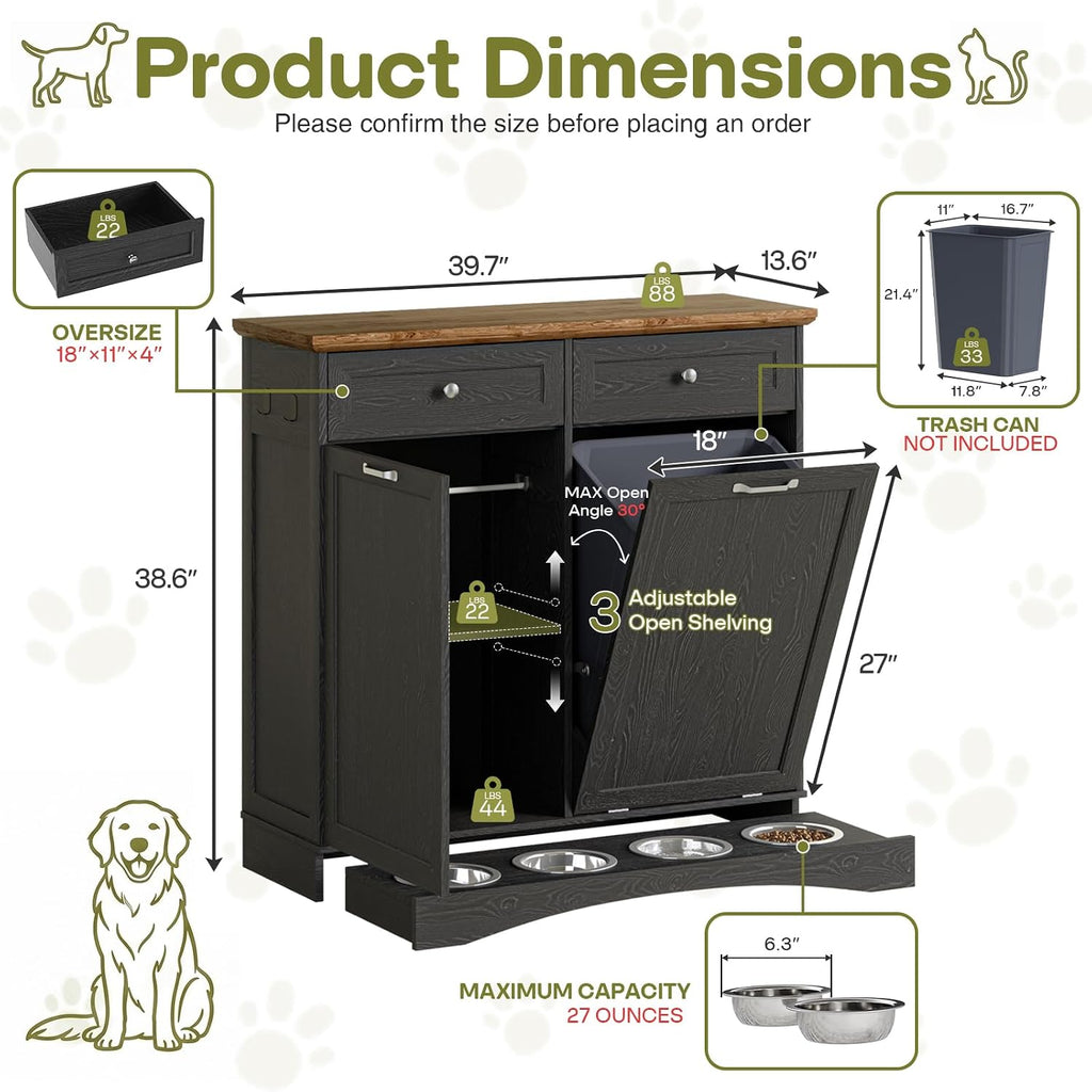 Furnaza Pet Feeding Station with 4 Bowls,Dual Doors Dog Cabinet Storage