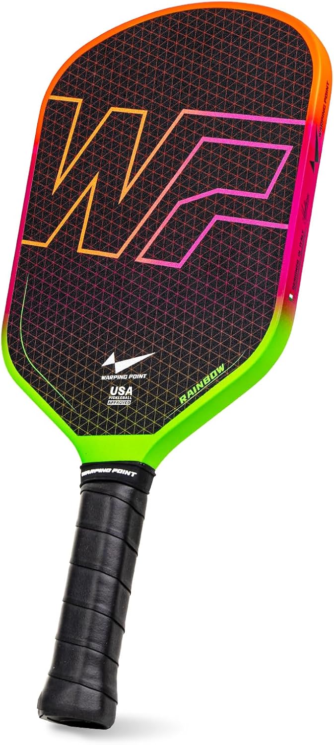 Warping Point Rainbow Power Pickleball Paddle，Gen 3 EdgeFusion Core Ignites Explosive Speed, 3-Layer Carbon Fiber & DualGrit Surface Deliver Pro-Level Spin, Edgeless Elongated Design, USAPA Approved