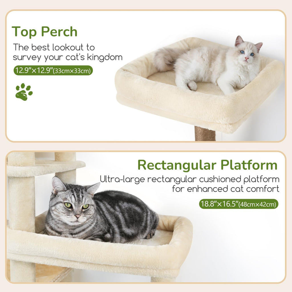 Globlazer 65in Sturdy Cat Tree Tower for Indoor Large Cats, S65, Beige