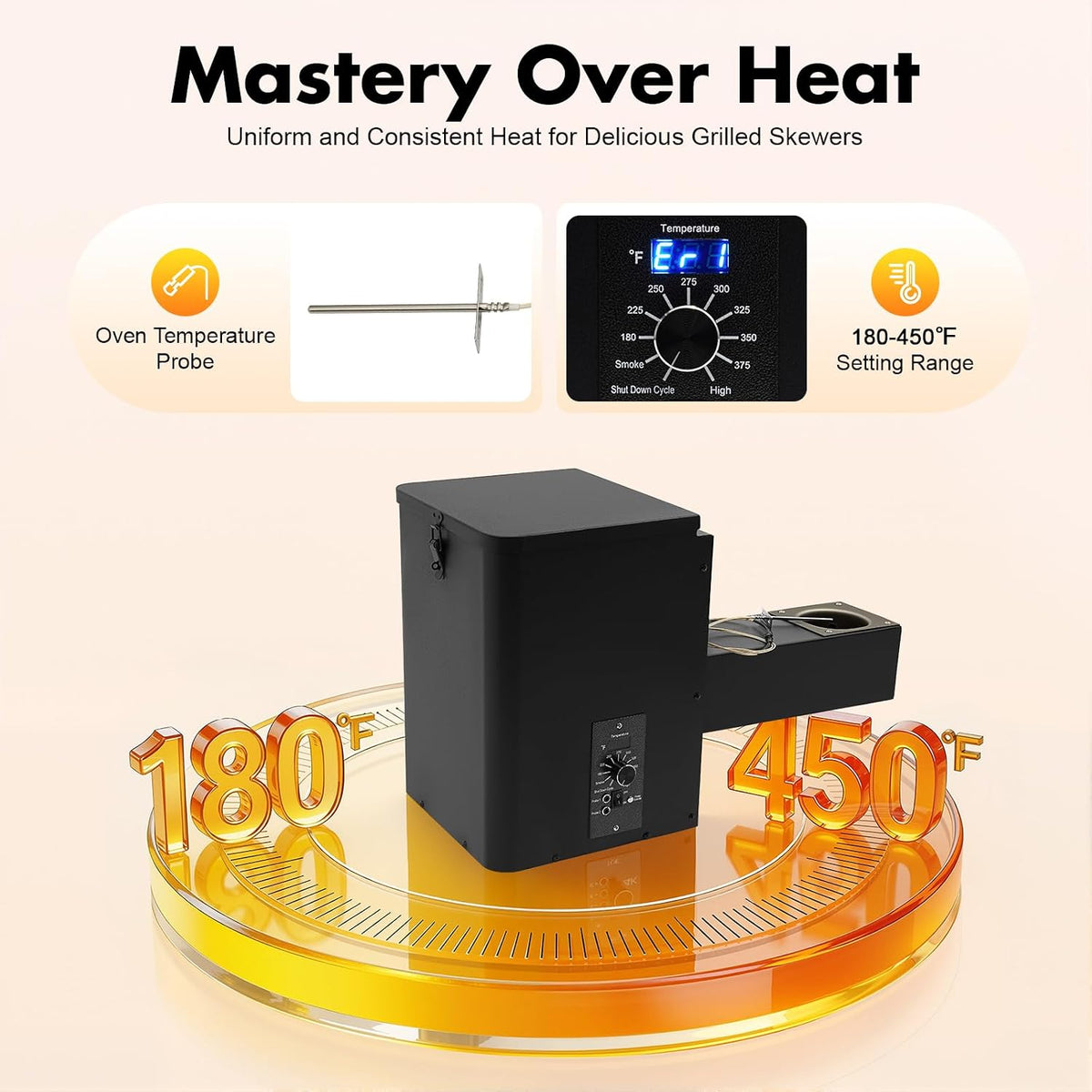Pellet Smoker Hopper, 250W 110V 180℉- 500℉ Ajustable Temperature Electric Wood Pellet BBQ Grill Hopper Assembly Kit Pellet Hopper for Smokers (Knob Control 25.59 x 11.02 x 13.78in)