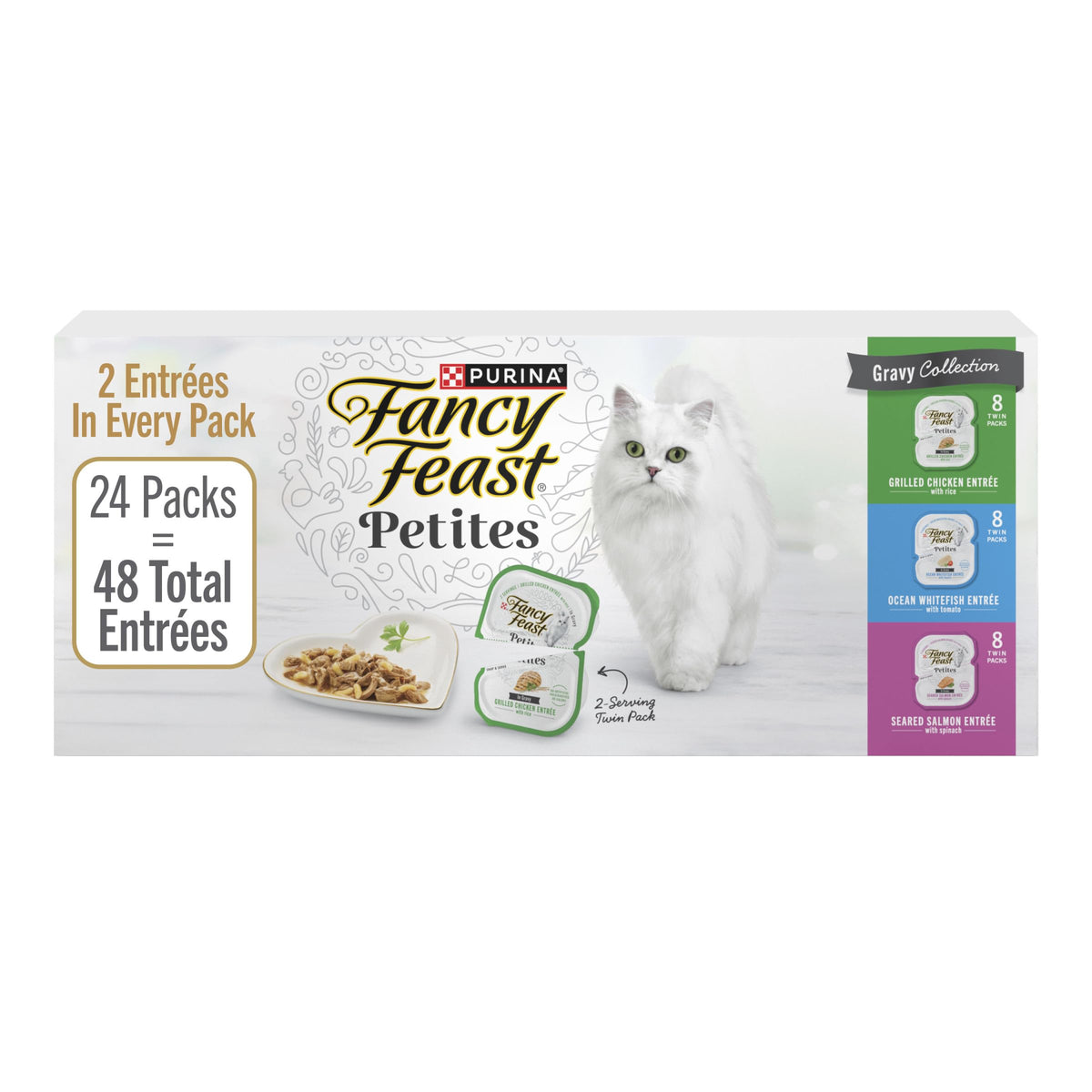 Fancy Feast Purina Gourmet Wet Cat Food Variety Package,Petites Gravy Collection,Break-Apart tubs,96 Servings - 2.8 oz. Tubs,(Pack of 48)