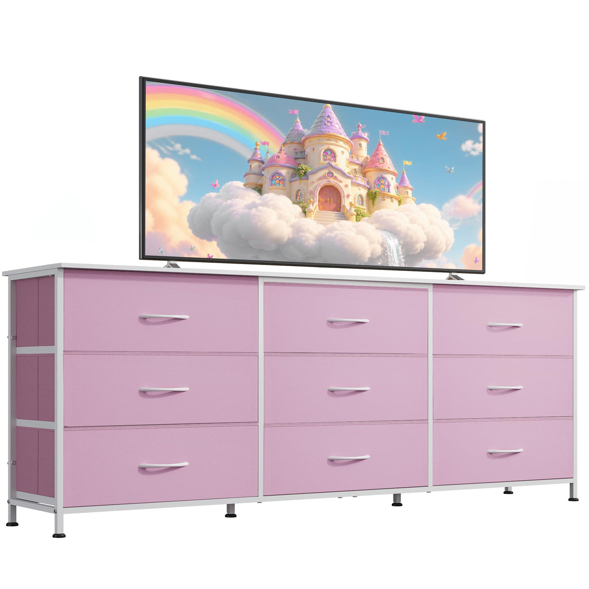 WLIVE Dresser TV Stand for 55 Inch TV, 9 Drawer Dresser for Bedroom, Black
