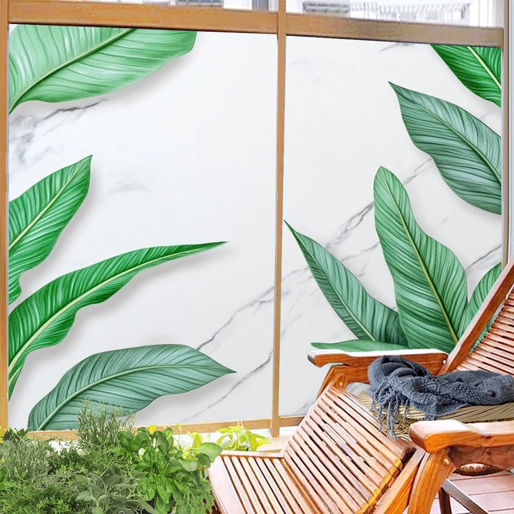 Modern Marble Leaves Frosted Stained Glass Window Film
