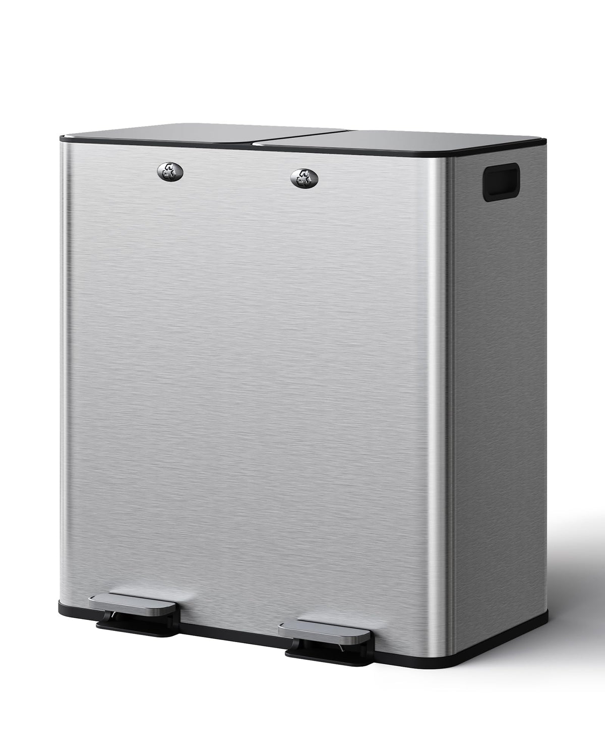 13 Gallon Trash Can Kitchen Garbage Bin with Removable Inner Buckets 50L Stainless Steel Step-on Metal Large Waste Cans with Soft Close Lid Silver