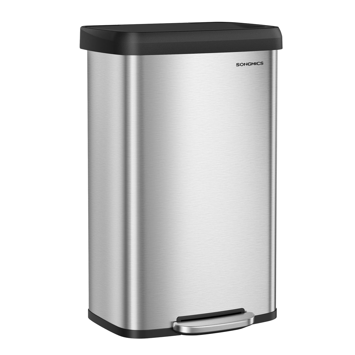 SONGMICS Kitchen Trash Can, 21 Gallon (80 L) Stainless Steel Garbage Can, with Stay-Open Lid and Step-on Pedal, Soft Closure, Tall, Large and Space-Saving, Black ULTB534B01