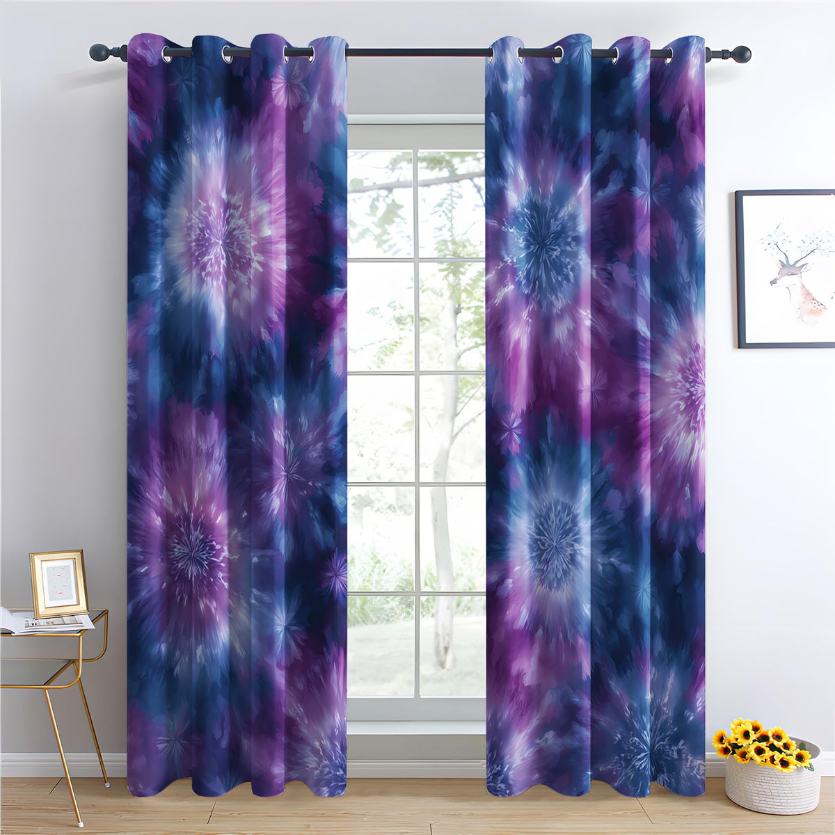 Boho Mid Century Blackout Curtains, Thermal Insulated Room Darkening Grommet Drapes for Bedroom Living Room, Modern Abstract Leaf Geometric Window Treatments, 108 Inch Drapes 2 Panel Set