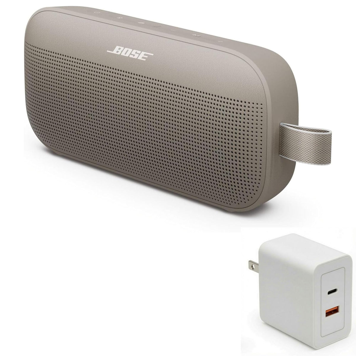 Bose SoundLink Flex Bluetooth Speaker (2nd Gen) Bundle with Fast Charger - Portable Outdoor Speaker with Hi-Fi Audio, Waterproof and Dustproof, USB-C, Up to 12 Hours Battery Life, (Black)