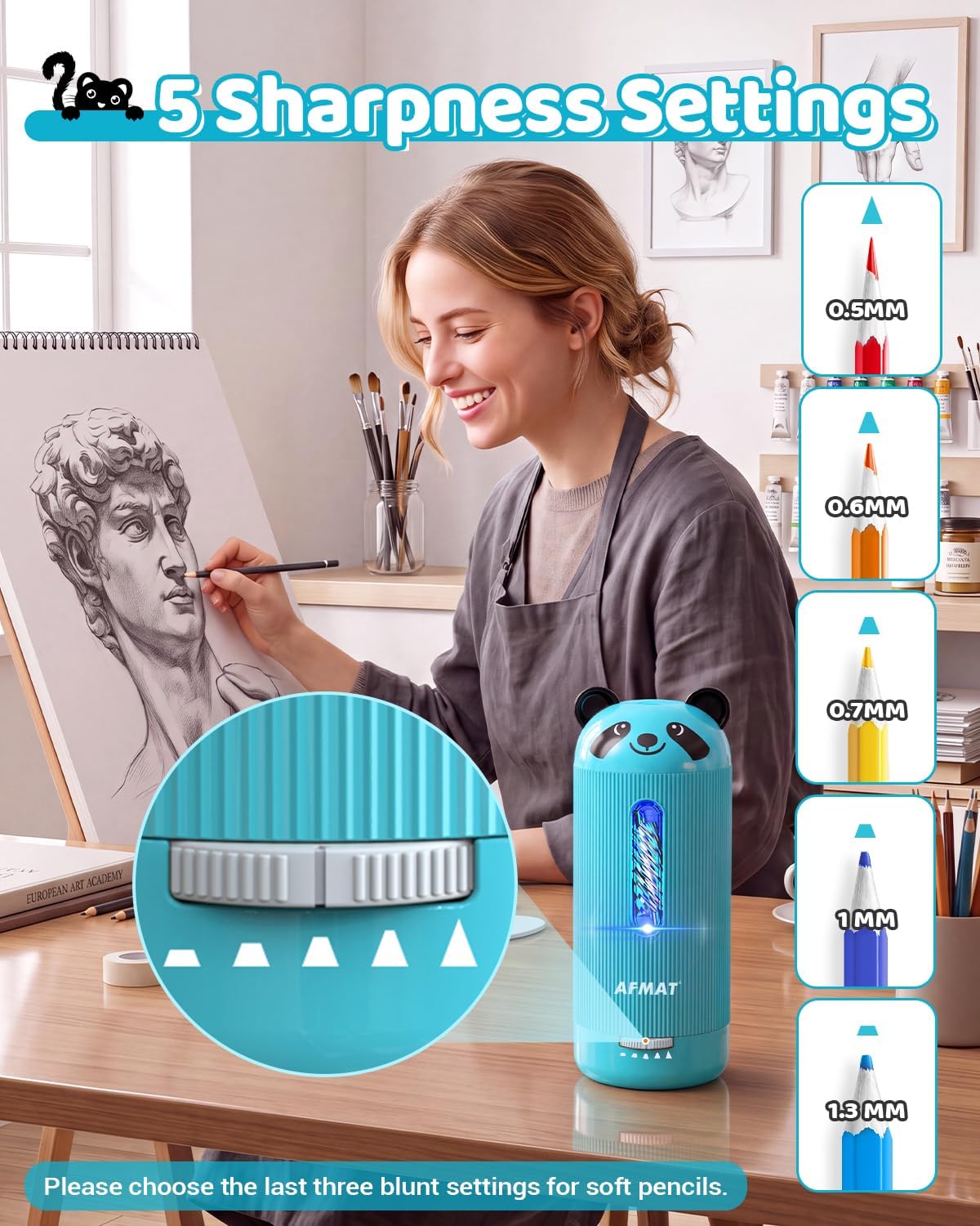 AFMAT PSY3 Electric Pencil Sharpener, Fully Automatic, for 6.5-12mm Pencils