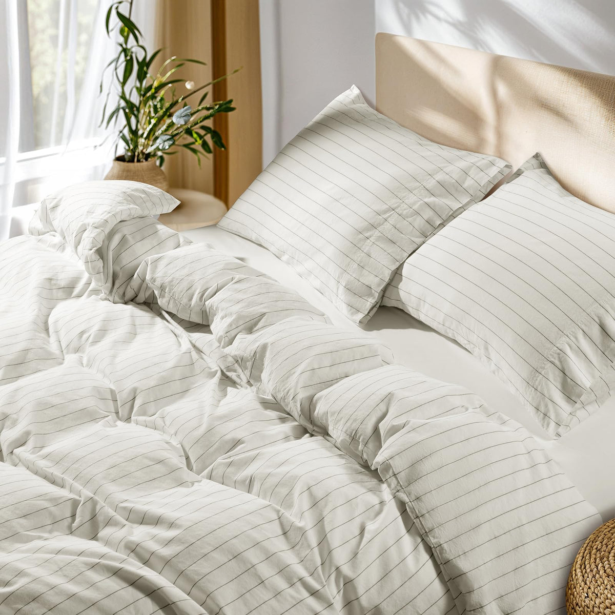 SONORO KATE 100% French Linen King Duvet Cover Set,Zipper Closure,3PC