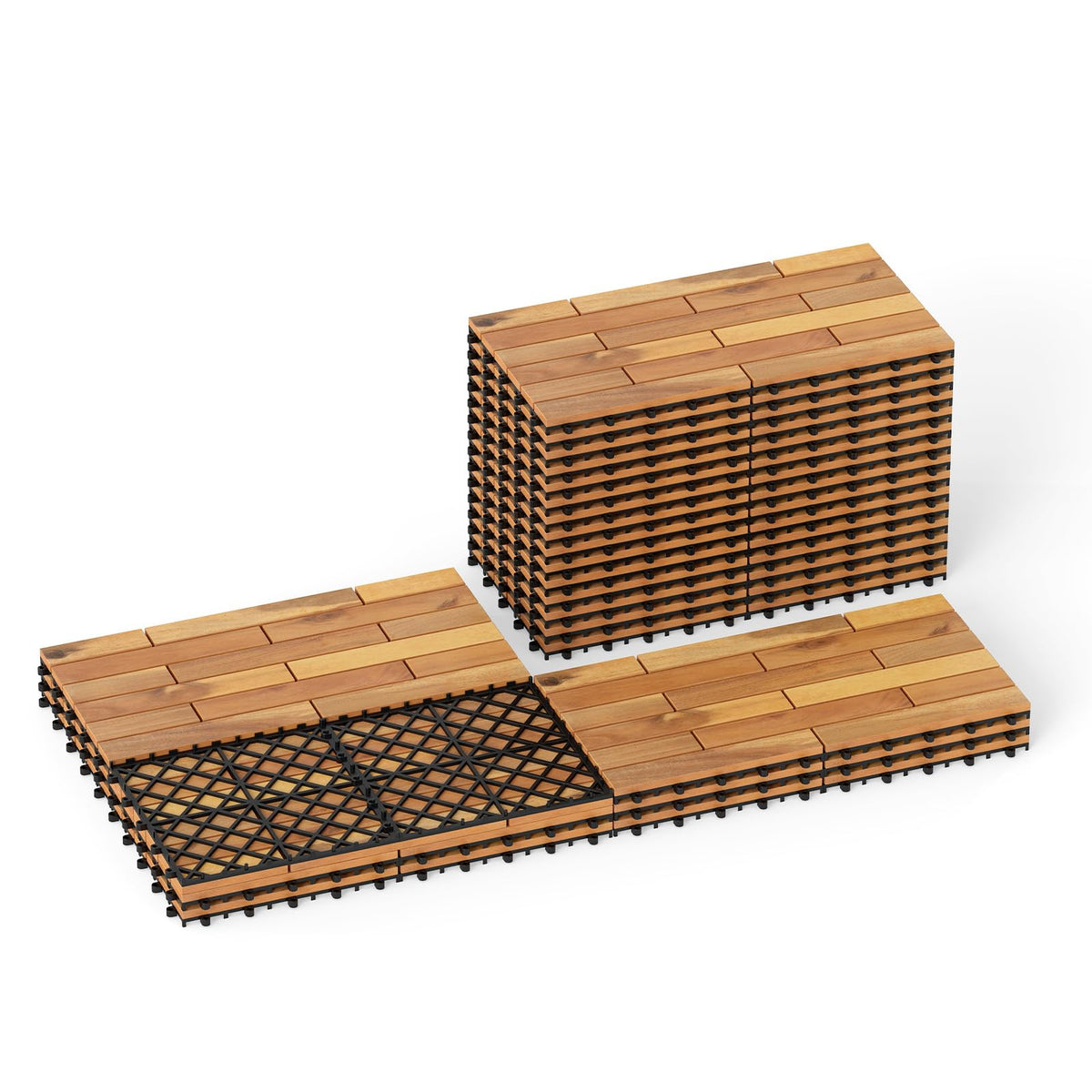 Goplus 12-Pack Acacia Wood Interlocking Deck Tiles (12 PCS,Brick)